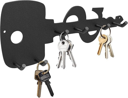 PMMASTO Key Holder Wall Mounted, Key Hooks for Wall, Stainless Steel Black Key Organizer with 6 Hooks, Decor Rack for Entryway, Hallway, Garage, Mudroom, Office