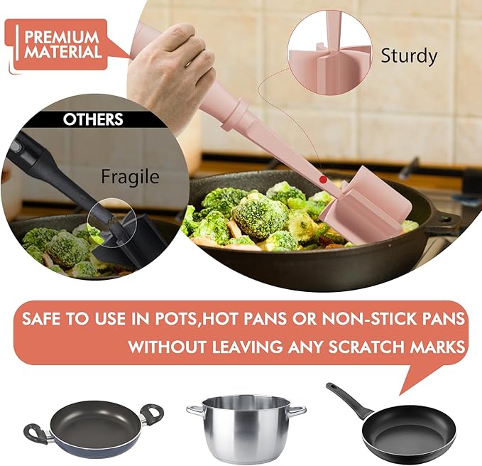 2 Pack Upgrade Meat Chopper, Heat Resistant Meat Masher for Hamburger Meat, Ground Beef Smasher, Nylon Hamburger Chopper Utensil, Ground Non Stick Mix Chopper Mix Potato Masher Tool (Pink)