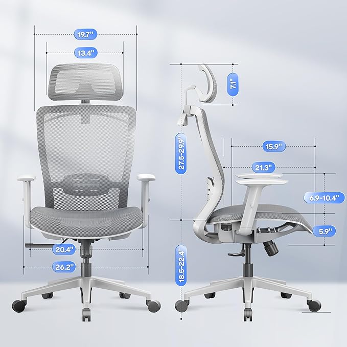 FLEXISPOT OC3 Air Ergonomic Office Chair High Back Computer Chair with Adjustable Lumbar Support/Armrest/, Breathable Mesh Seat Cushion Backrest, Chairs for Home Office Gaming Working, Light Gray