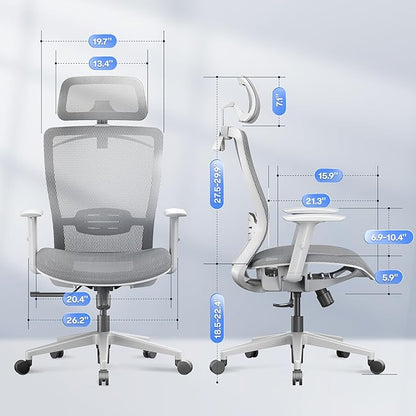 FLEXISPOT OC3 Air Ergonomic Office Chair High Back Computer Chair with Adjustable Lumbar Support/Armrest/, Breathable Mesh Seat Cushion Backrest, Chairs for Home Office Gaming Working, Light Gray