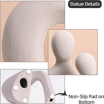 Quoowiit Ceramic Couple Sculptures for Home Decor, Abstract Lover Statue for Shelf, Office, Living Room, Bedroom Decorations - Anniversary, Valentine's Day, Birthday Gift (Grey)
