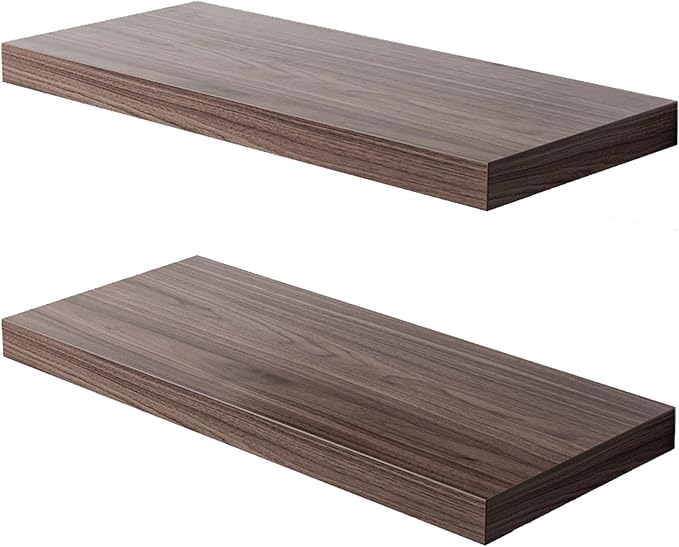 JPND Floating Shelf, Set of 2 Wall Shelf, 36 in W x 12.75 in D x 2 in H Wooden Floating Wall Shelf with Invisible Brackets for Living Room/Bedroom/Bathroom/Kitchen Storage and Decor, Walnut