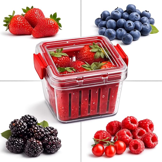 Home & Style Produce Storage Container with Colander – Rinse, Drain & Keep Fruits Fresh – BPA-Free Fridge Fruit Saver with Lid – Ideal for Strawberries, Blueberries & Vegetables