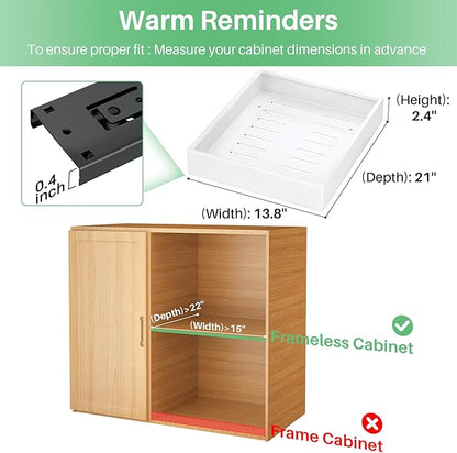 2Pack Pull out Cabinet Organizer, 21"Deep, Heavy Duty Full-extension Slide out Drawers for Kitchen Cabinet, Roll out Shelf Storage with Nano Adhesive for Pots, Bathroom, Pantry, Home, White