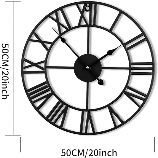 Blorple 20inch/50cm Large Wall Clocks for Living Room Decor,Modern,Battery Operated,Silent,Non Ticking,Big Black Round Wall Clock for Home,Farmhouse,Office,Decoration(Iron Roman Numerals, 20 inches)