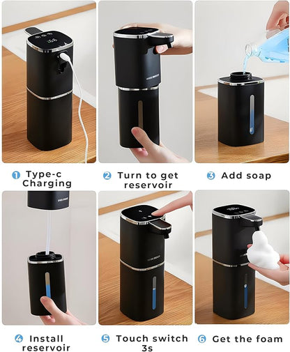 2 Pack Automatic Liquid Soap Dispenser, 13.5oz/400mL, USB Rechargeable, 9-Adjustable Liquid Levels, IPX5 Waterproof, Touchless & Wall/Tabletop Use for Kitchen Bathroom, Black
