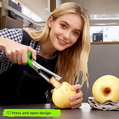 Premium Stainless Steel Apple Corer - Easy Use & Dishwasher Safe, Multi-Fruit Core Remover with Ergonomic Handle for Apples, Pears, Tomatoes & Cupcakes | Durable Kitchen Tool (Green)