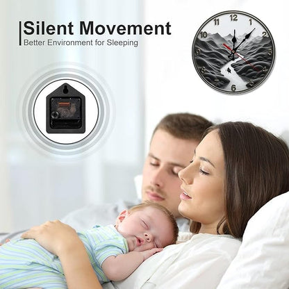 Wall Clock， Serene Landscape Non Ticking Wall Clocks Battery Operated， Grey Wooden Wall Clocks for Kitchen， Living Room， Bedroom， Office， Bathroom Decorative 25 * 25cm