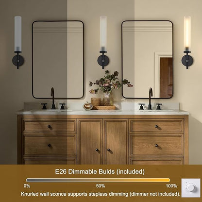 Modern Hardwired Frosted Glass Bathroom Black Wall Sconce, Handmade Knurled Wall Light Fixture,Vanity Light for Living Room,Hallway, Bedroom, 20" Indoor Wall Lamp, Bulb Included