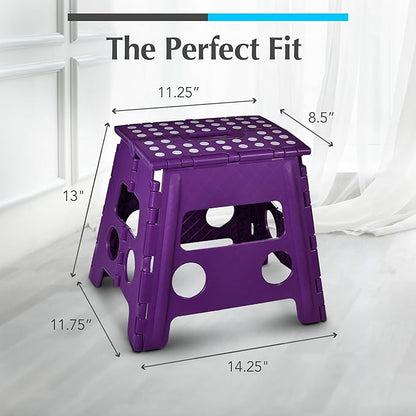 Handy Laundry Folding Lightweight Step Stool - Sturdy Enough to Support Adults - Opens Easy with One Flip - Great for Kitchen, Bathroom or Bedroom (White - 13 Inch)