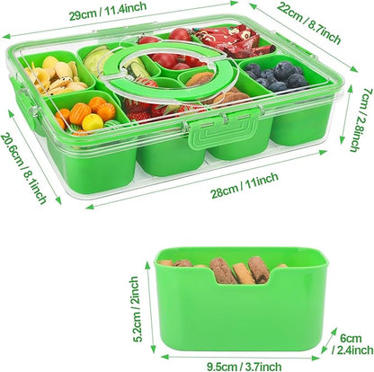 shopwithgreen Snackle Box Charcuterie Container, Divided Serving Tray with Lid and Handle for Party, Veggies, Fruit, Nuts, Food Tray Platter Snack Box Container for Entertaining, Picnic, Green