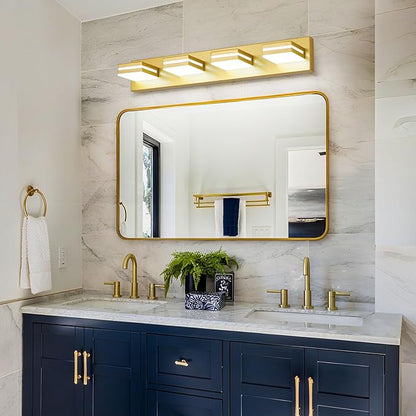 Modern LED Bathroom Lights Fixtures(4-Light),Metal Gold Acrylic Wall Lighting,Vanity Lights for Bathroom Over Mirror(6000k 27in)