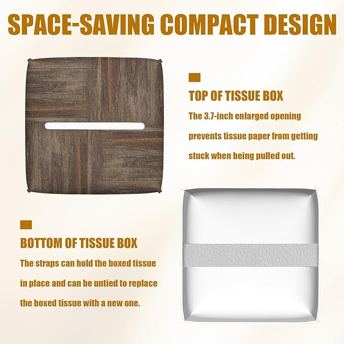 Deer Forest Wood Grain Tissue Box Cover 2PCS, Leather Tissue Box Holder Square Facial Paper Case Tissue Box Cube Organizer for Bathroom Bedroom Desk Office