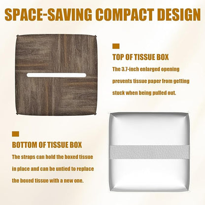 Deer Forest Wood Grain Tissue Box Cover 2PCS, Leather Tissue Box Holder Square Facial Paper Case Tissue Box Cube Organizer for Bathroom Bedroom Desk Office