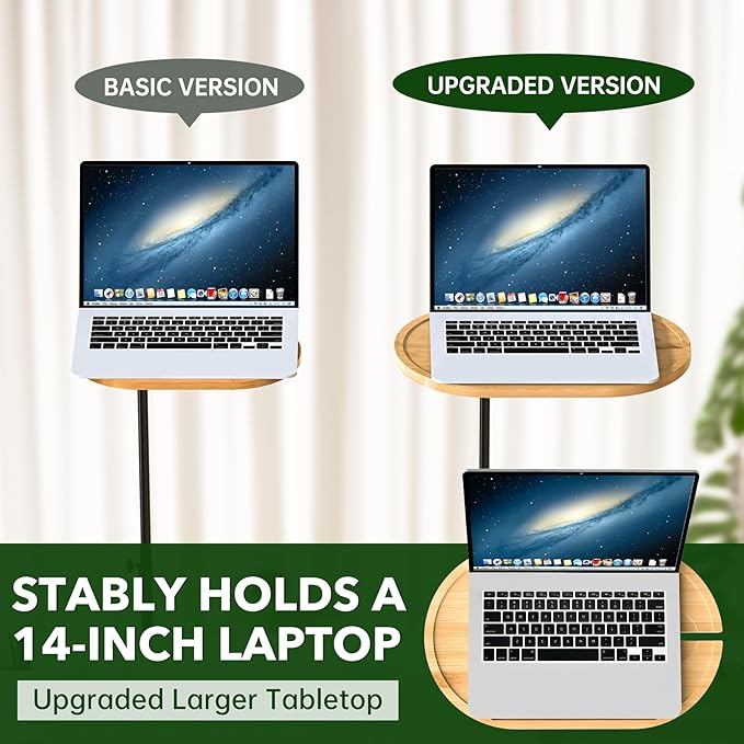 NiHome Bamboo Large Swivel TV Tray Table with Thickened Stable Non-Tipping Base, Adjustable Height Couch Table Tray, End Table, Bathtub Side Tray Table 360° Rotating for Hot Tub Bedside Sofa Balcony