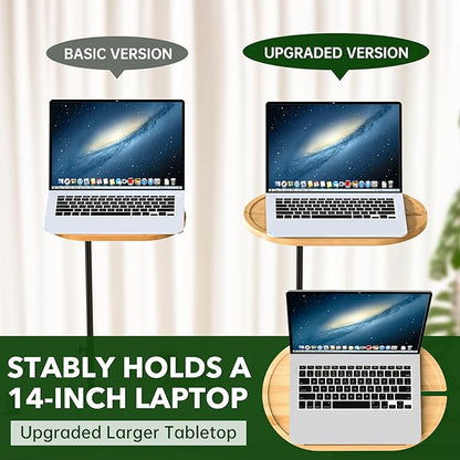 NiHome Bamboo Large Swivel TV Tray Table with Thickened Stable Non-Tipping Base, Adjustable Height Couch Table Tray, End Table, Bathtub Side Tray Table 360° Rotating for Hot Tub Bedside Sofa Balcony