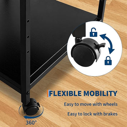 Garvee Under Desk Printer Stand, 2 Tier Printer Stand with Height Adjustable Storage Shelf, 20" Deep Large Rolling Printer Cart with Wheels for Home Office, Black