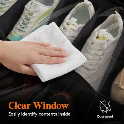 Lifewit Under Bed Shoe Storage Organizer 2 Pack(16 Shoes Cells), 4.3 Inches Profile Fabric Shoes Container Box with Clear Cover, Foldable Storage Bag with 2 Handles, Fits 16 to 32 Pairs