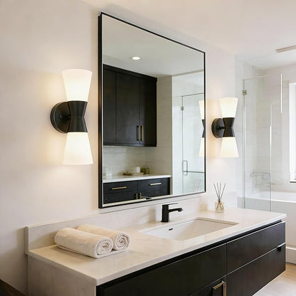 Bathroom Wall Sconce, Modern Indoor Vanity Light Fixtures 13", Up Down Lighting, Wall Mount Lamp for Living Room Bedroom Hallway Stairway Fireplace Mirror E26 Base 1PC White&Black