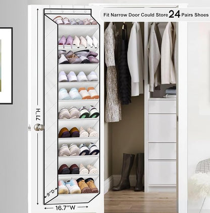 SLEEPING LAMB Over The Door Shoe Organizer for Closet with Large Deep Pockets, Narrow Shoe Rack for Door Hanging Boots Storage, White