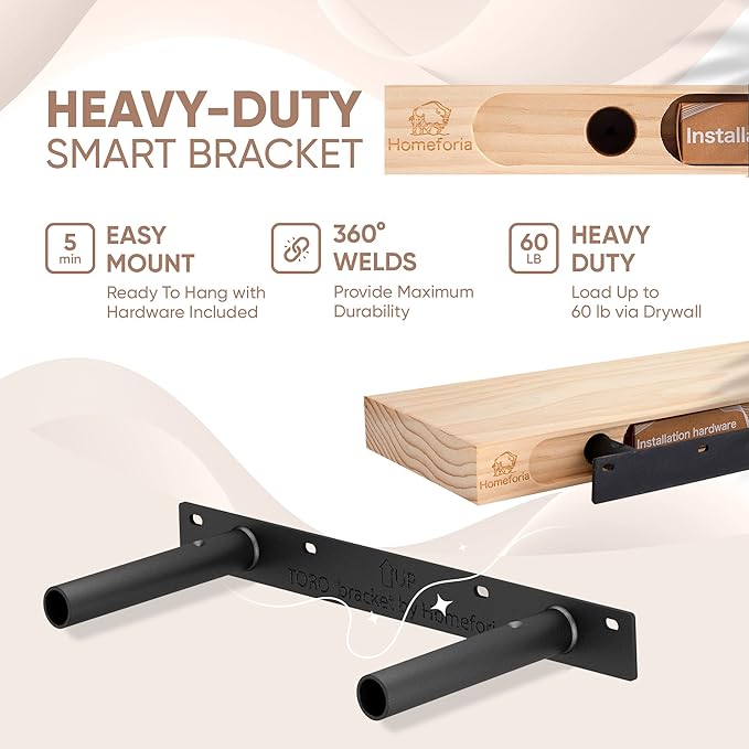 Homeforia 18 inch Wood Floating Shelves, High End Solid Natural Wood 18inch Floating Shelf for Wall Mounted, Unfinished Wooden 18in Floating Shelves, Heavy Duty Bracket, 18 X 6.5 X 1.75 inch, Set of 3