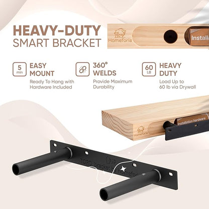 Homeforia Wood Floating Shelf 12 inch, High End Solid Natural Wood 12inch Floating Shelves for Wall Mounted, Unfinished Small Wooden Floating Shelves, Heavy Duty Bracket, 12 X 6.5 X 1.75 in, Set of 3
