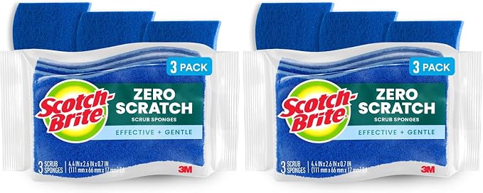 Scotch-Brite No Scratch Scrub Sponges, Blue, 4-1/2 x 2-1/2 x 7/10 in (Pack of 2)