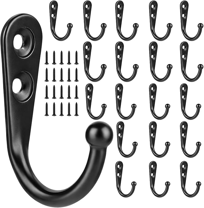 POZEAN 20 Pack Wall Hooks for Hanging, Small Coat Hooks Wall Mounted for Living Room, Bathroom, Kitchen, Bedroom for Key, Cup, Bag, Hat, Scarf, and More (Black)