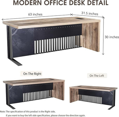 SAINTCY 63 Inch Executive Office Desk,Modern Computer Writing Desk, Business Furniture Workstation, Big Computer Desk for Home Office,1.97IN Thick Desktop,Stainless Steels Sturdy Frame