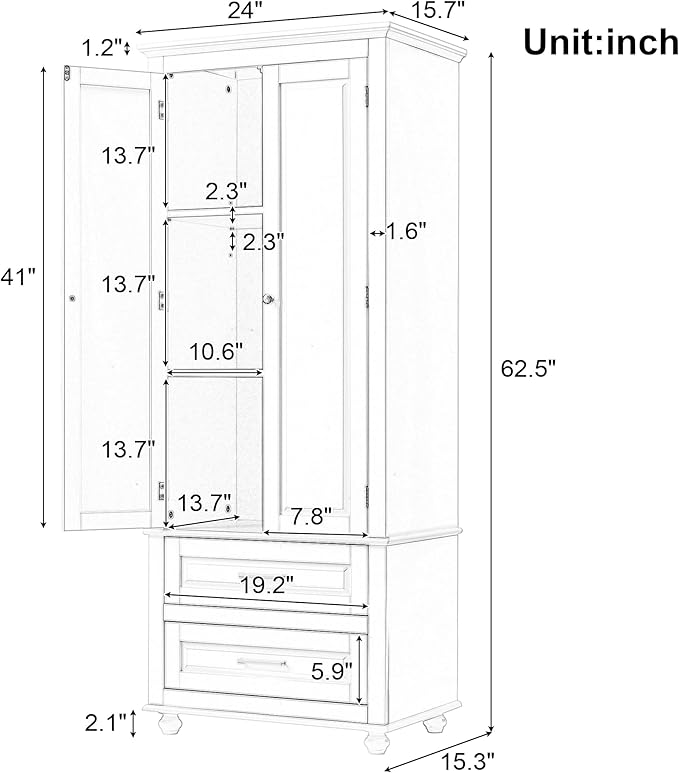 Storage Cabinet, Tall Bathroom Cabinet with Adjustable Shelf | Tall storage cabinet, upper enclosed cabinet and 2 pull-out compartments keep daily essentials organized