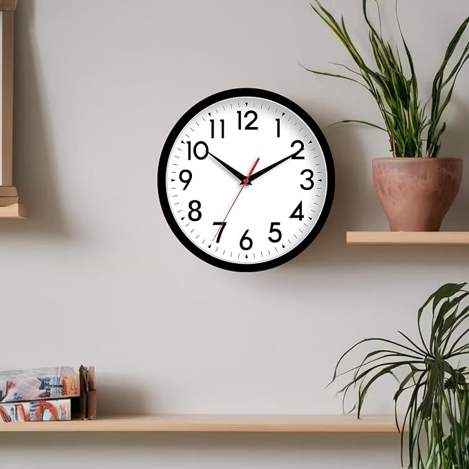 DAXSMY Wall Clock 8 Inch Silent Non-Ticking Battery Operated - Small Analog Clock for Bedroom, Office, Kitchen, Bathroom - Modern Minimalist Decorative Clock (Black)