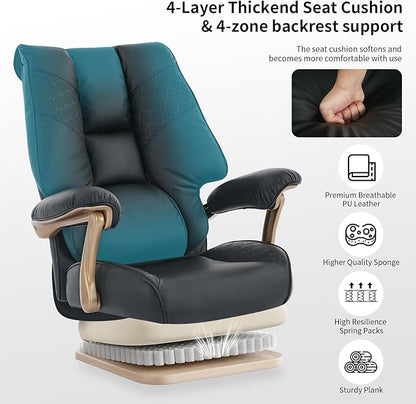 Big and Tall Executive Office Chair with Footrest, 400LBS Capacity Ergonomic High-Back Desk Office Chair with Lumbar Support, Padded Armrests & Thick Cushion, Black PU Leather Chairs