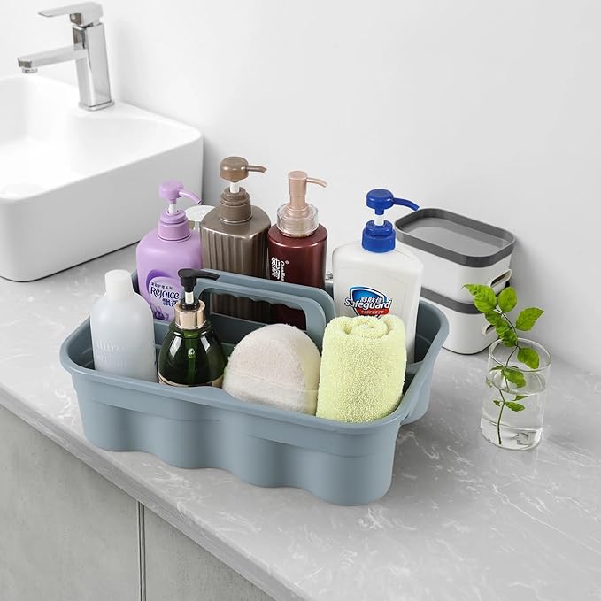 6-Pack Plastic Cleaning Caddy with Handle, 2 Compartments Caddy Basket, Gray