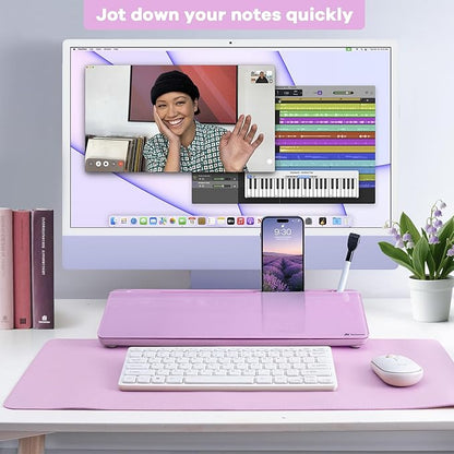 Varhomax Glass Desk Whiteboard with Storage, Desktop Organizer to-do List Memo Notepad Dry Erase White Board for Home Office and School Supplies (Purple)