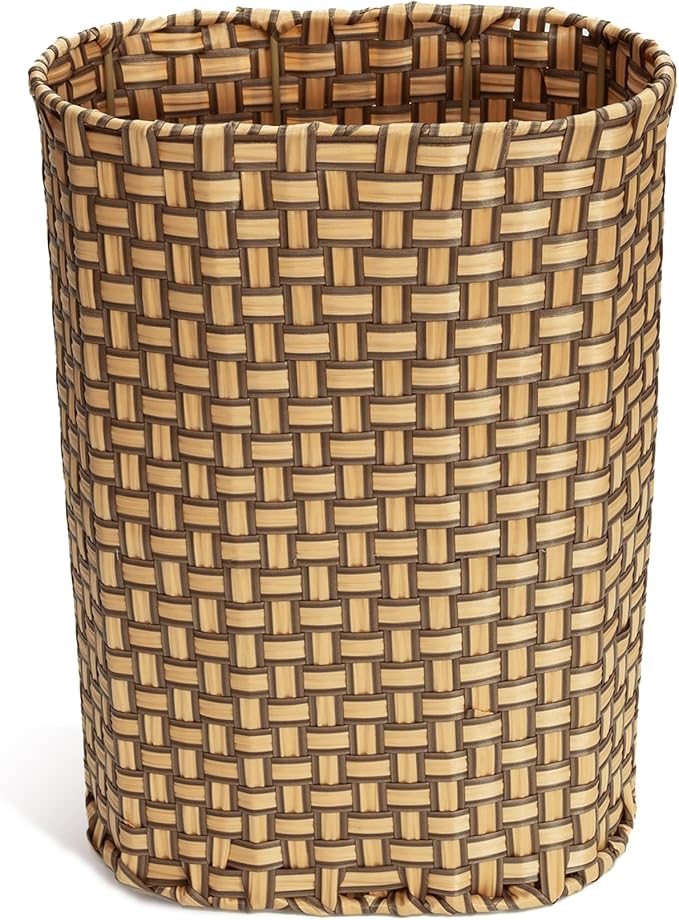 HAMOTOPI Umbrella Holder Entryway Umbrella Stand Indoor Entryway 6.7x17.3 Wicker Umbrella Bucket Basket Narrow Tall Umbrella Storage Bin Woven Faux Rattan Cane Holder Stands (Brown & Natural)