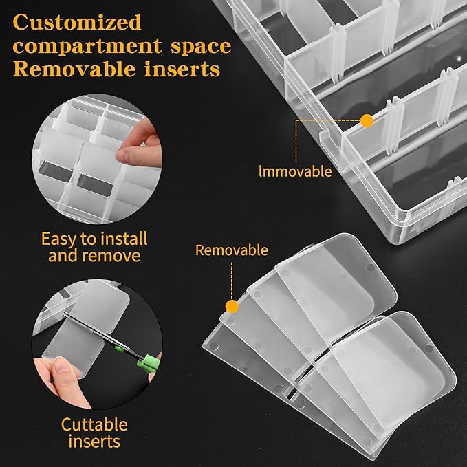 MERATIA Plastic Organizer Container Box,36 Large Grids Clear Plastic Organizer Box with Adjustable Dividers Craft Organizers (Clear-4pack-144 Grids)