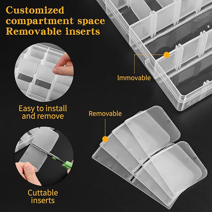 MERATIA Plastic Organizer Container Box,36 Large Grids Clear Plastic Organizer Box with Adjustable Dividers Craft Organizers (Clear-4pack-144 Grids)