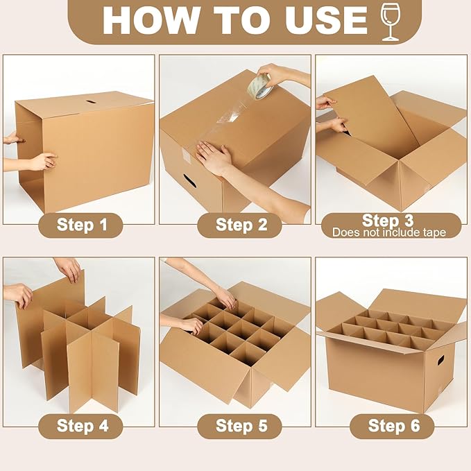 5 Sets Glass Packing Kit for Glasses and Stemware Includes Kitchen Moving Boxes Cell Divider Unit Foam Pouches Glass Packing Boxes for Moving Glasses Wine Dish (20 x 15 x 12 Inch)
