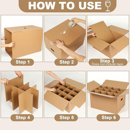 5 Sets Glass Packing Kit for Glasses and Stemware Includes Kitchen Moving Boxes Cell Divider Unit Foam Pouches Glass Packing Boxes for Moving Glasses Wine Dish (20 x 15 x 12 Inch)