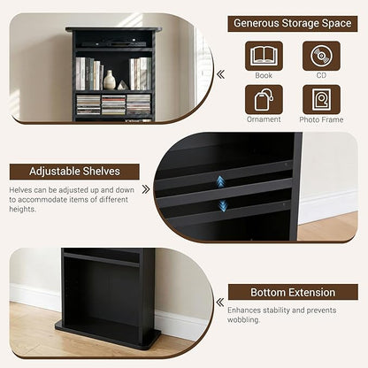 ZENY Multimedia Storage Cabinet DVD Rack Book Shelf Organizer Stand Audio Media Tower, 36" X 19" X 7" Black