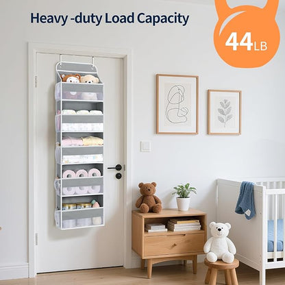 Yecaye Over The Door Organizer Storage, 5-Tier Heavy Duty Door Organizers Hanging with 10 Side Mesh Pockets, 44 lbs Load Capacity Behind Door Storage for Bathroom Nursery Bedroom Dorm Closet,Grey,1Pc