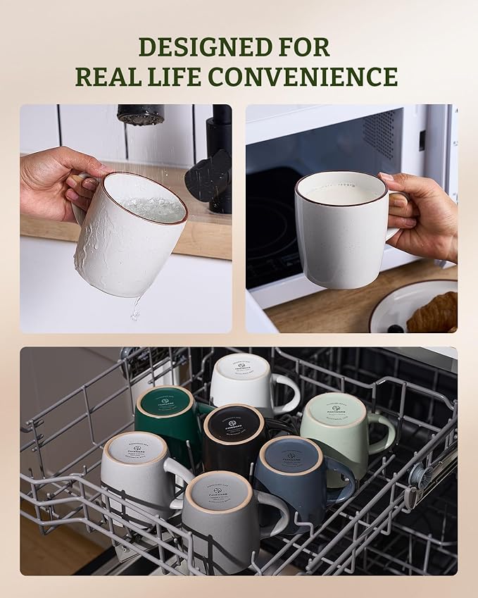 famiware Mercury Coffee Mugs 13 oz, Coffee Mugs Set of 6 with Handle, Cups for Latte, Hot Tea, Cappuccino, Mocha, Cocoa, White