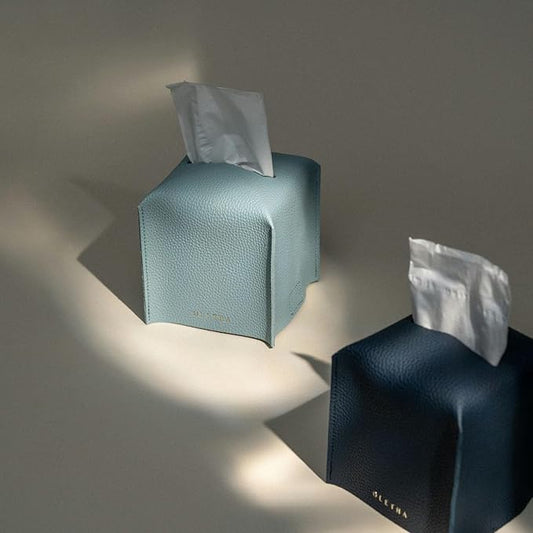 OLETHA Square Tissue Box Cover - Aesthetic Desk Decor for Room, Home & Office - Tissues Cube Boxes Holder - Sky Blue, Set of 2