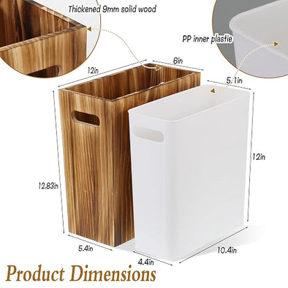3 Gallon Wooden Trash Can with Liner, Wood & Plastic Bathroom Trash Can, Small Decorative Waste Basket for Bathroom, Bedroom, Kitchen, Office
