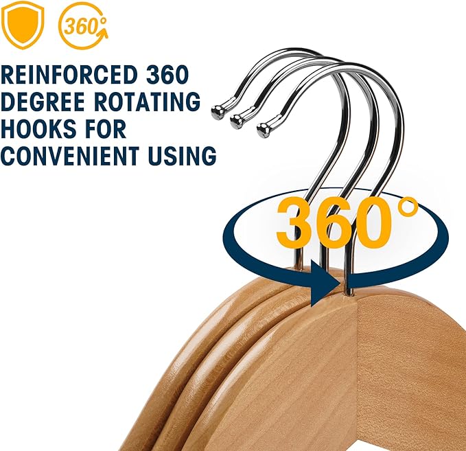 Wooden Hangers 60 Pack,Wood Hanger,Solid Shirt Hangers with Pants Bar,Heavy Duty & Slim Coat Hanger,for Suit Coat Jacket Pants（Natural）