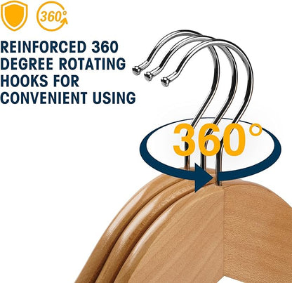 Wooden Hangers 60 Pack,Wood Hanger,Solid Shirt Hangers with Pants Bar,Heavy Duty & Slim Coat Hanger,for Suit Coat Jacket Pants（Natural）