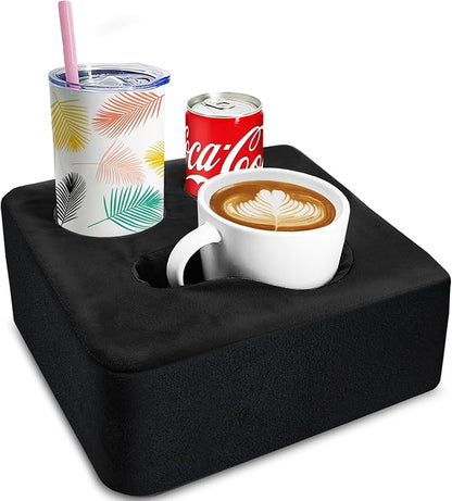 Couch Cup Holder Pillow Tray & Caddy - for Sofa, Bed, Car, Man Cave | Keep Drinks at Hand & Spill-Proof Accessories for New Parents, Camping, Park, Boat, Beach -Black