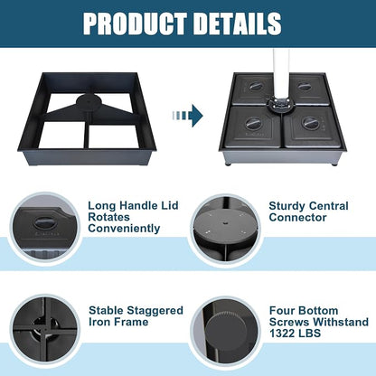 EliteShade USA 33" x 33" Offset Patio 300LBS Umbrella Base Sand/Water Filled Square Umbrella Stand,Black Umbrella Base