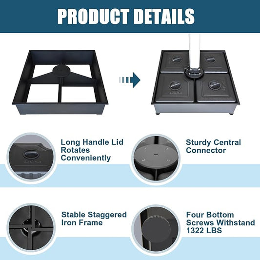 EliteShade USA 33" x 33" Offset Patio 300LBS Umbrella Base Sand/Water Filled Square Umbrella Stand,Black Umbrella Base