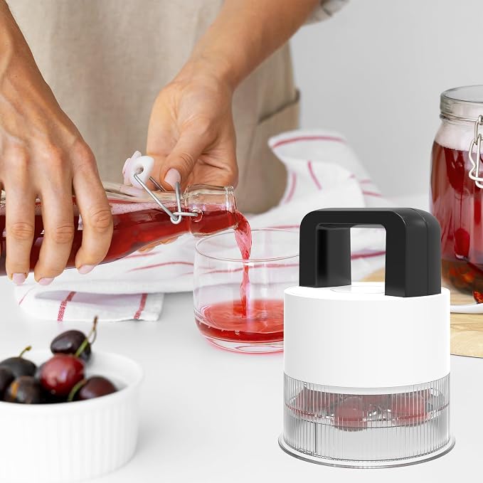 Cherry Pitter Tool,Pit 7 Cherries at Once,Multi-Function Pitting Tool, Portable Cherries Corer Stoner Seed Tool with Ergonomic Push Design,Easy to Use for Making Cherry Jam (White)